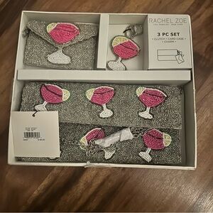 Rachel Zoe Gray Beaded Clutch Set with Pink Cocktail Design